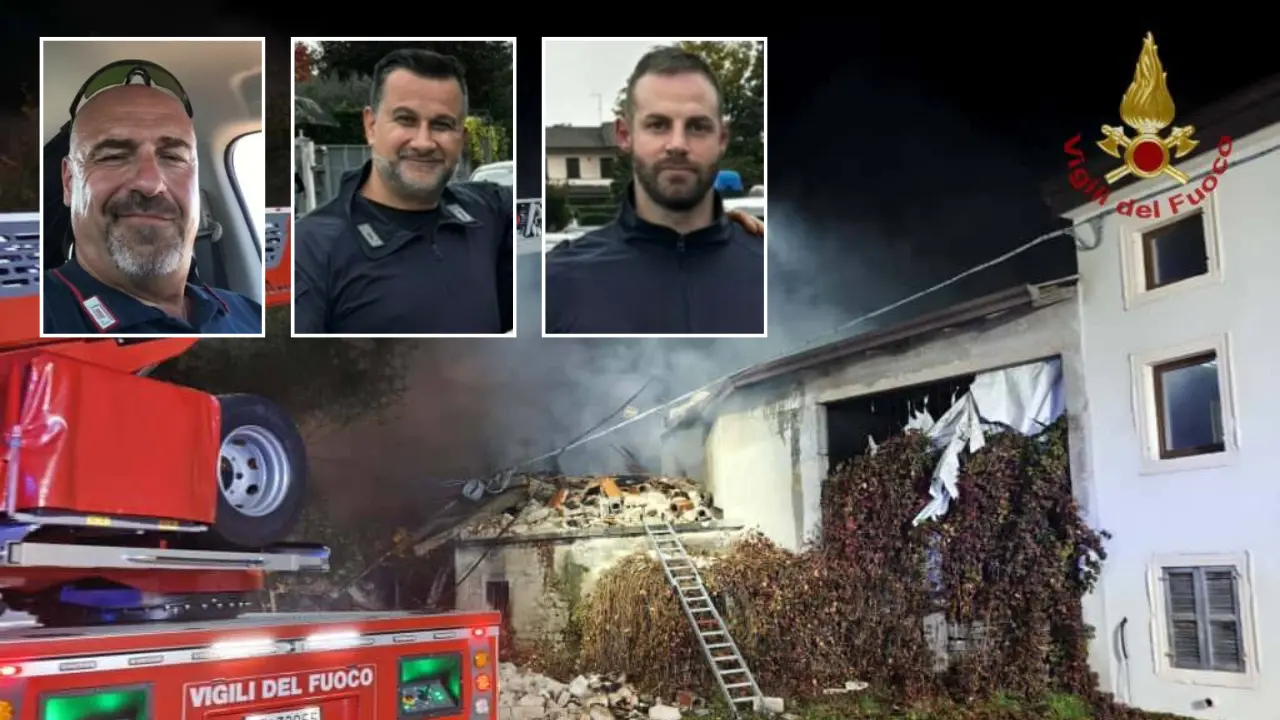 <p>Il luogo dell&#39;esplosione e, nei riquadri, i tre carabinieri morti</p>\\n