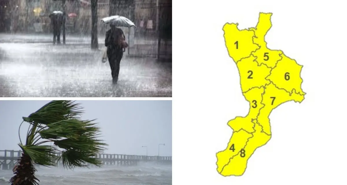 Calabria, allerta gialla per piogge e temporali: rischio grandine e forti raffiche di vento\n