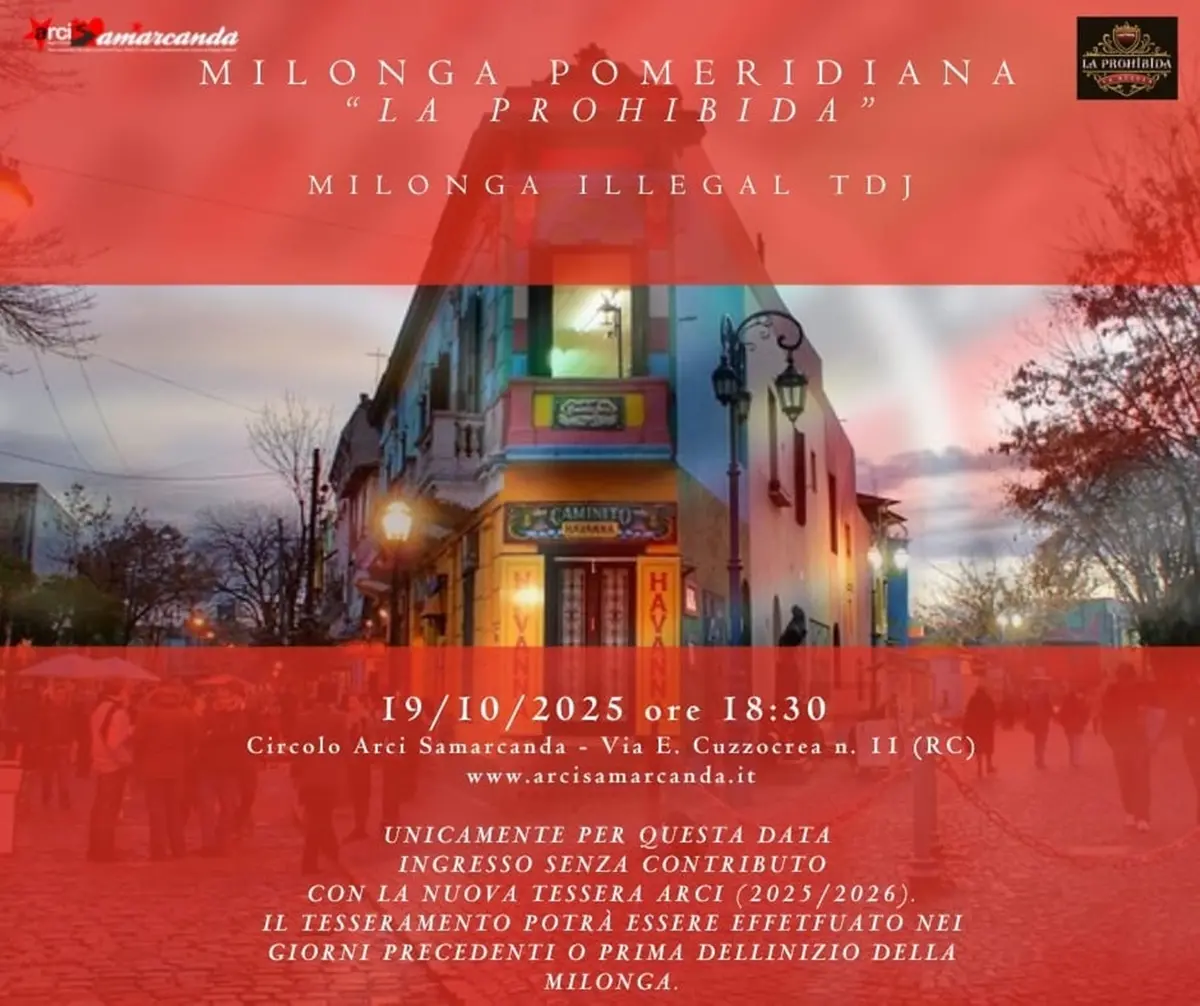 Reggio, domani al circolo Samarcanda il ritorno della milonga pomeridiana \"La Prohibida\"