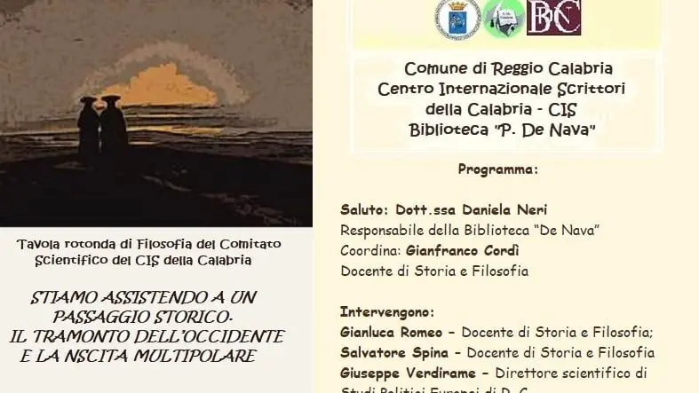 Reggio, tavola rotonda di filosofia dal titolo “Il tramonto dell’Occidente e la nascita multipolare”