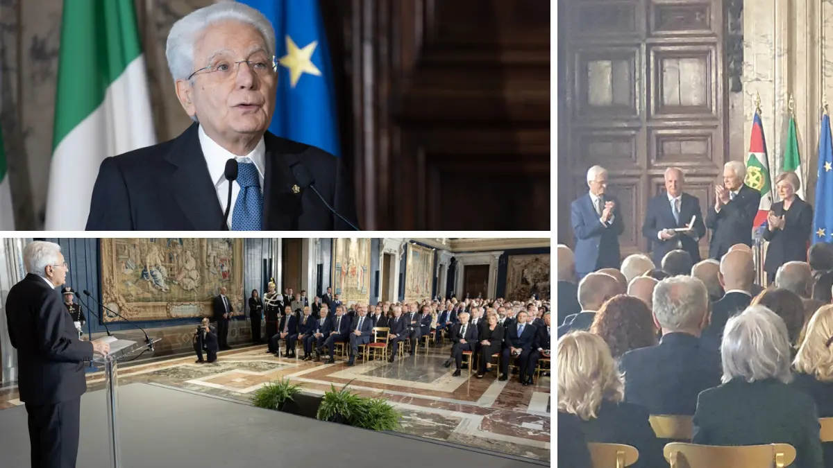<p>Il discorso di Mattarella, a destra la consegna del riconoscimento al vibonese Manduca</p>\\n