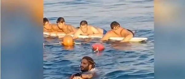 In 4 aggrappati ad un surf: salvati da cane e conduttore