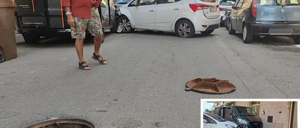 Salta tombino, auto contro furgone, Comune: colpa delle piogge