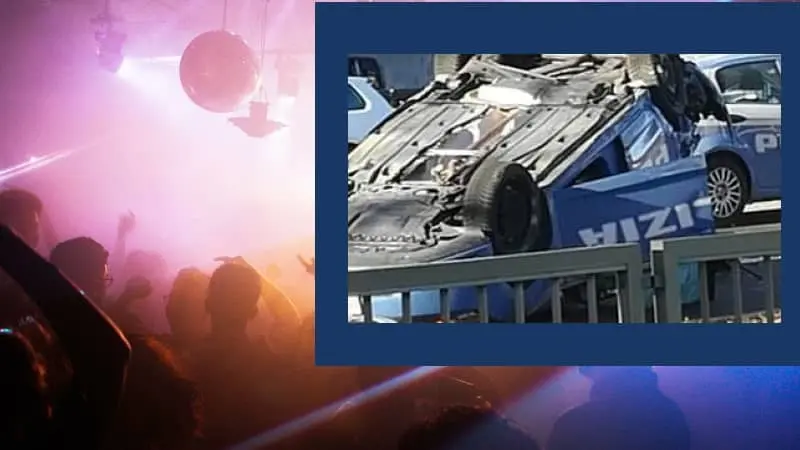Notte agitata: spari in discoteca e volante ribaltata dopo inseguimento