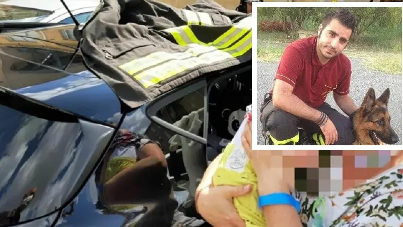 Bimbo bloccato in auto, lo salva vigile del fuoco fuori servizio