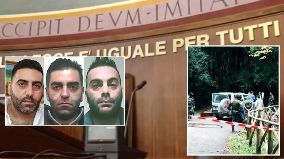 <p>Nei riquadri a sinistra Angelo, Francesco (cl. &#39;79) e Francesco (cl. &#39;83) Maiolo, a destra una scena dell&#39;agguato</p>\\n