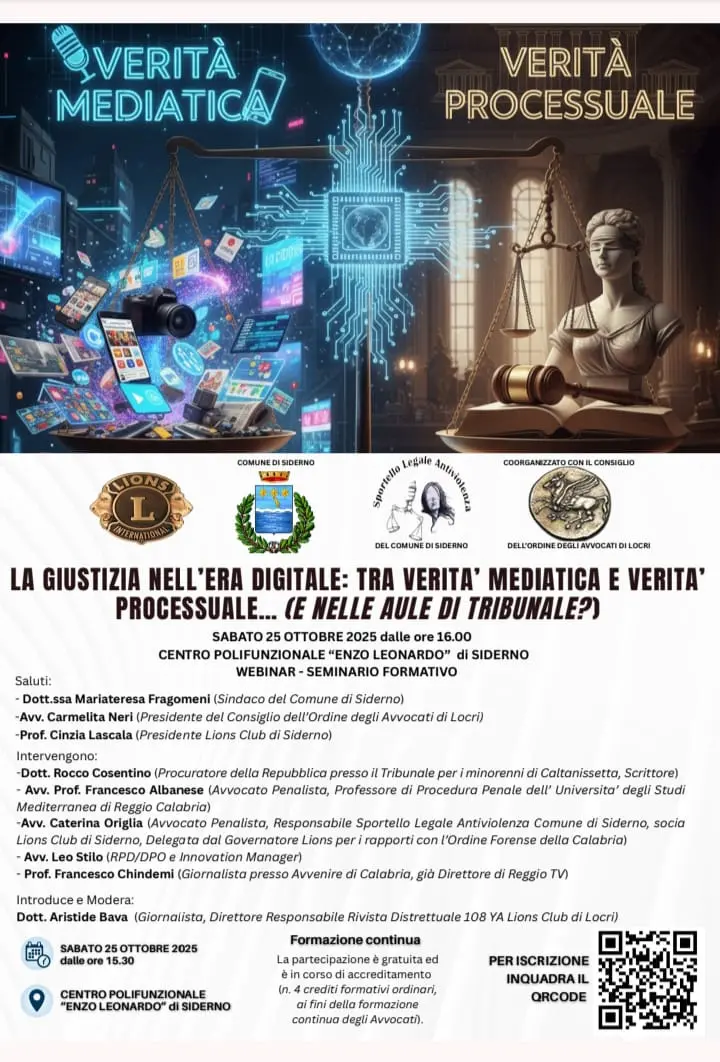 La giustizia nell’era digitale: a\u00A0Siderno un confronto tra diritto, informazione e nuove tecnologie\n