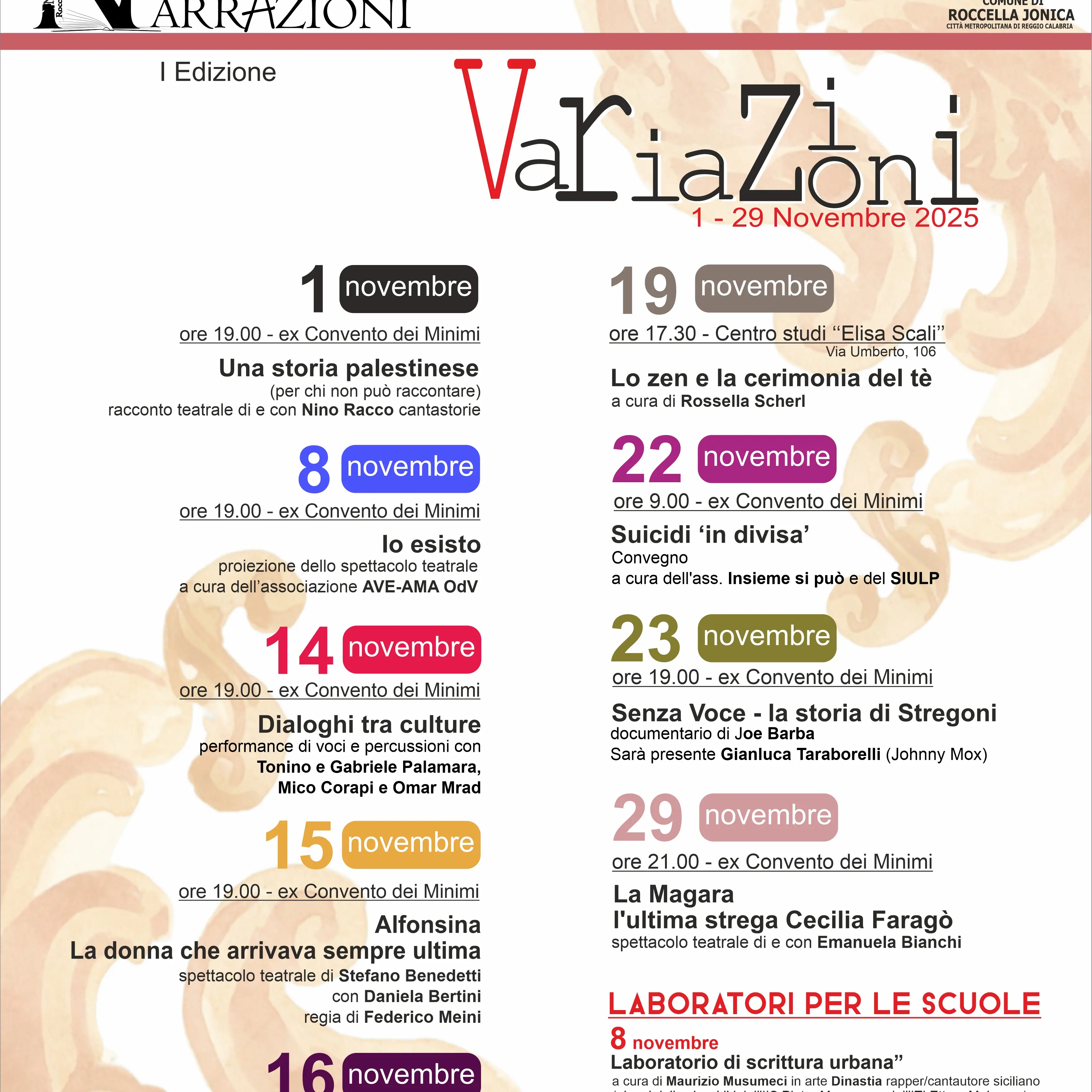 Dal 1° al 29 novembre a Roccella Jonica la prima edizione del Festival delle Narrazioni “Variazioni”\n