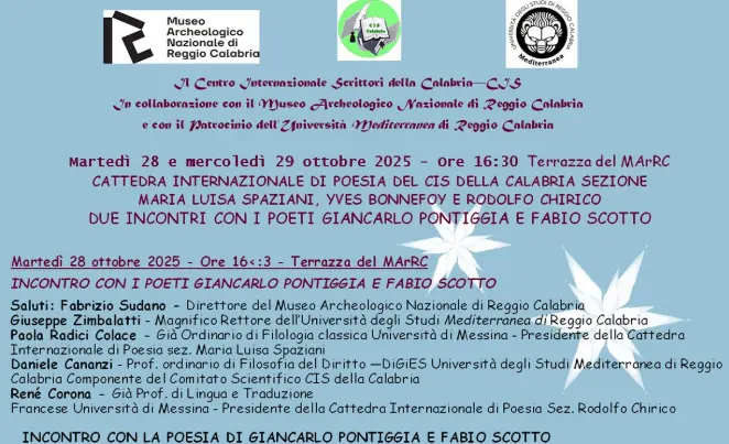 Reggio, due eventi di letteratura e poesia con gli scrittori Giancarlo Pontiggia e Fabio Scotto\n