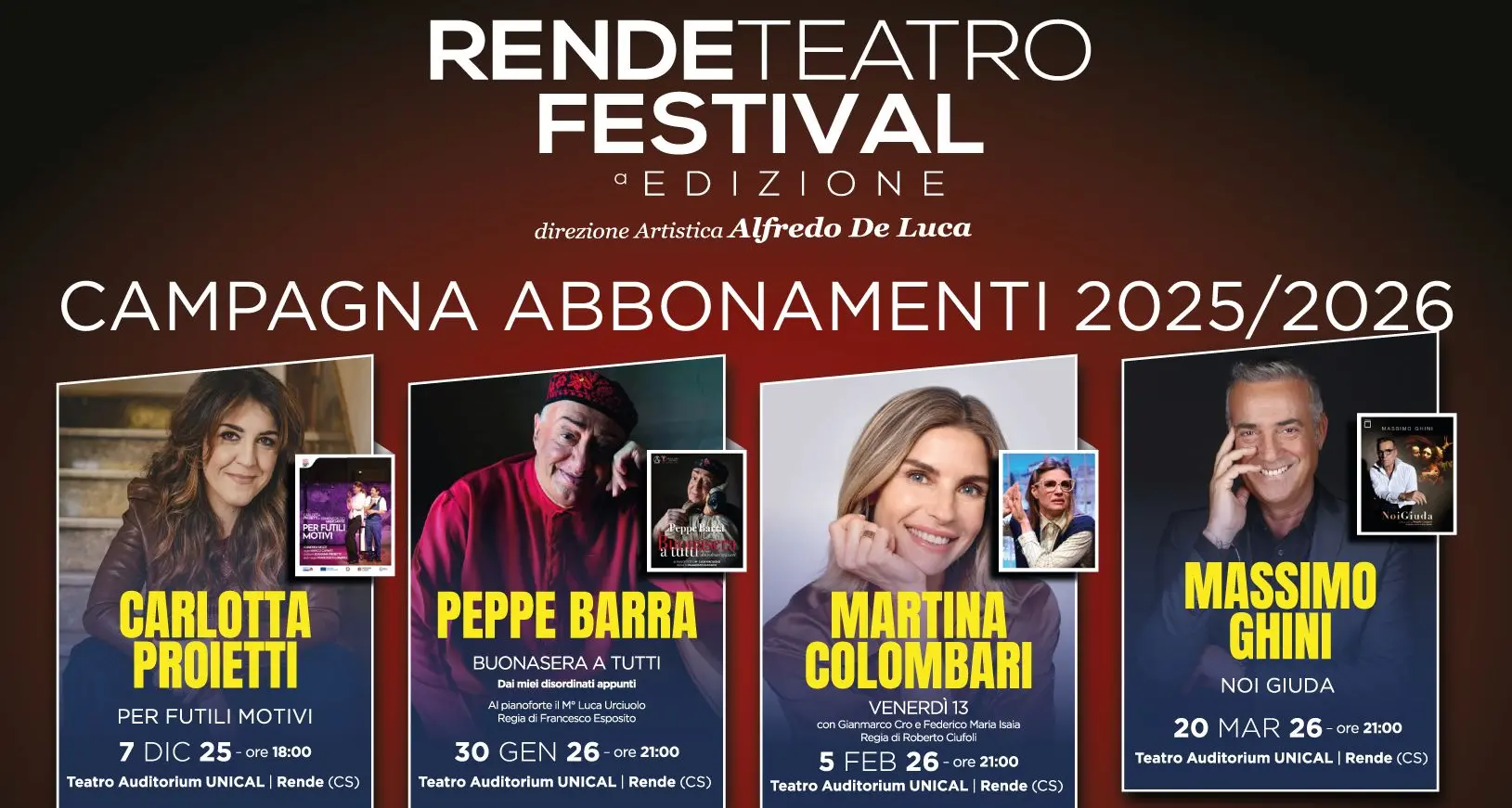 Rende Teatro Festival 2025-2026, aperta la campagna abbonamenti