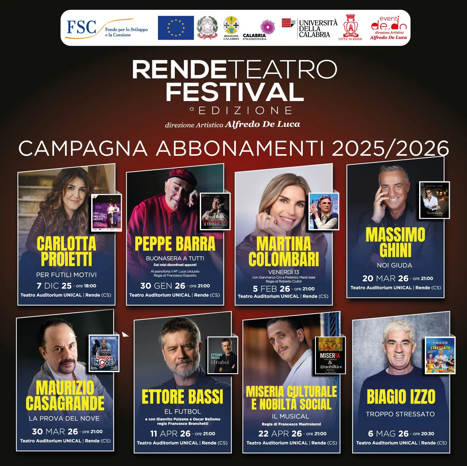 Rende Teatro Festival 2025-2026, aperta la campagna abbonamenti