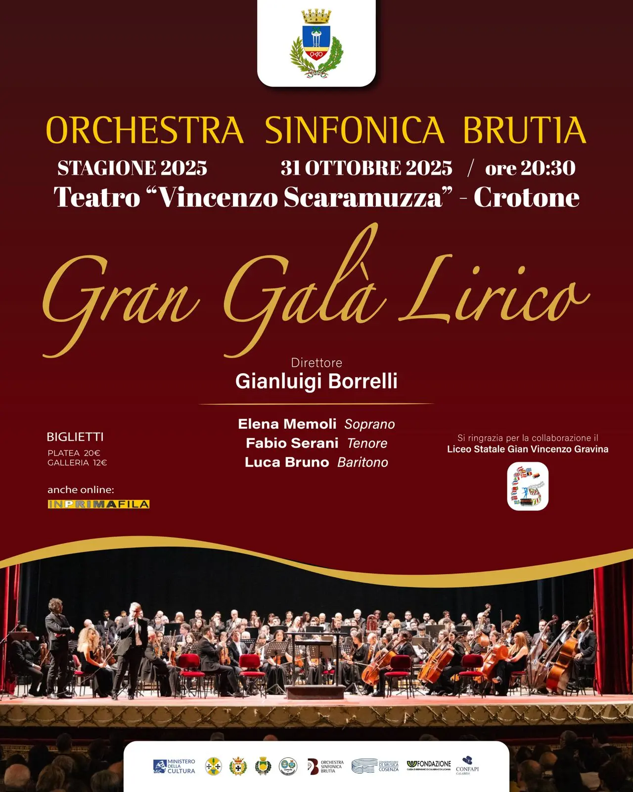 Al teatro Vincenzo Scaramuzza di Crotone il Gran Galà Lirico con l’Orchestra Sinfonica Brutia