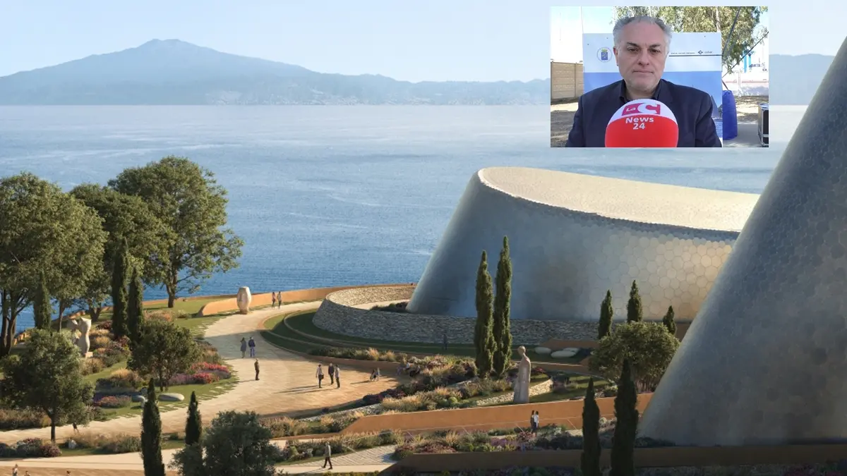 <p>Un render del parco intorno al Centro delle Culture del Mediterraneo di Reggio con il progettista Rosario Previtera nel riquadro</p>\\n