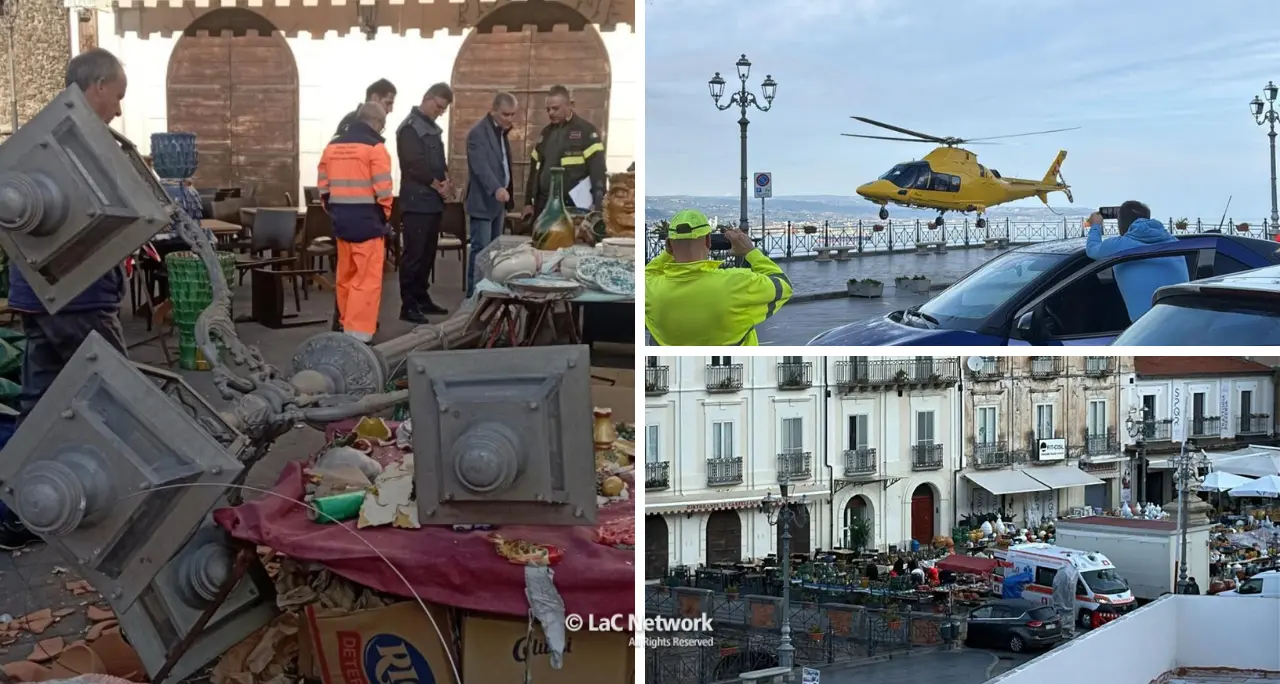 Tragedia sfiorata a Pizzo, lampione cade e ferisce giovane alla testa: trasferito d’urgenza in elisoccorso in ospedale\n