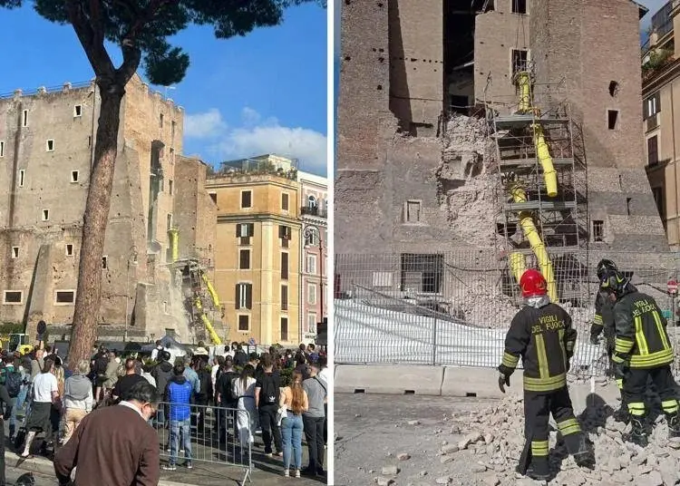 Roma, crollata parte di una torre ai Fori Imperiali\n