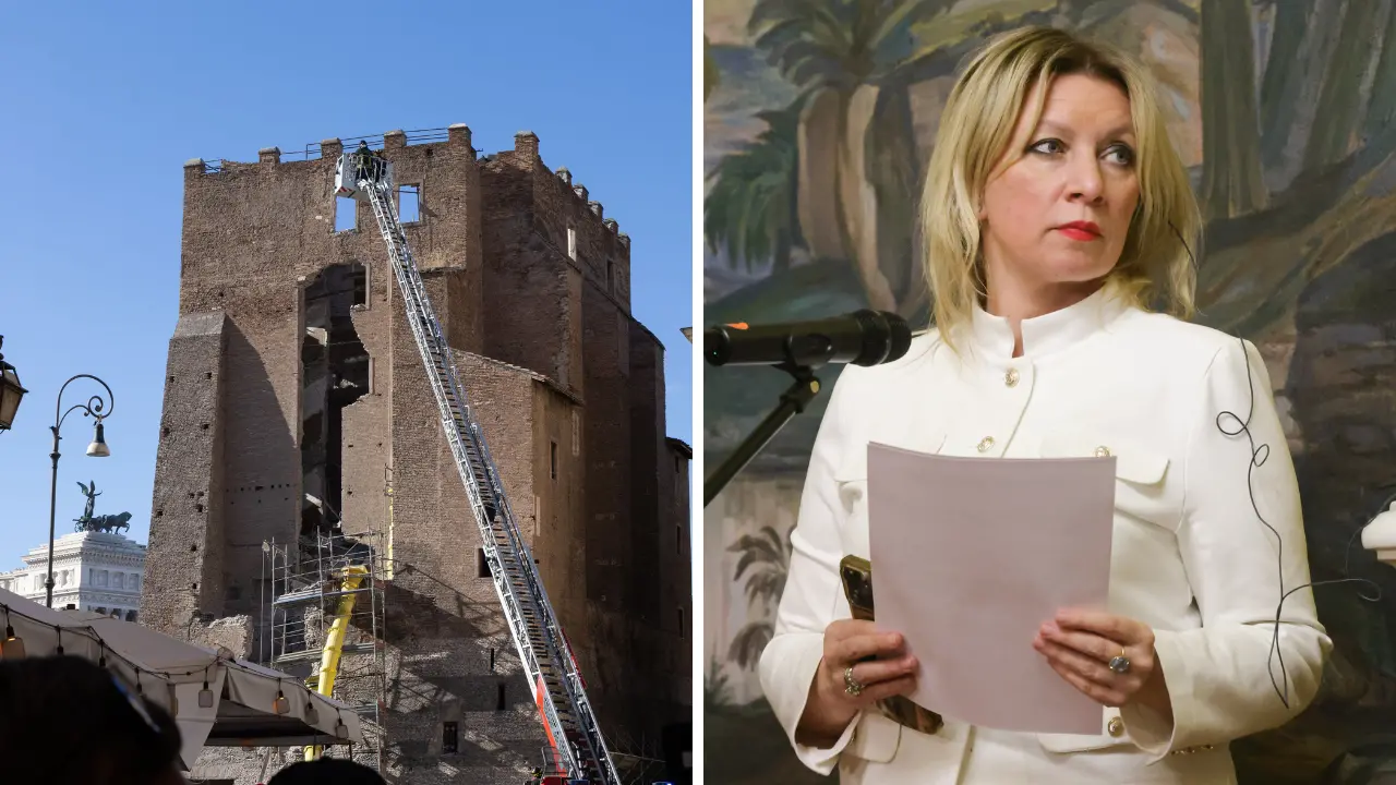 <p>La Torre dei Conti, a destra Zakharova</p>\\n