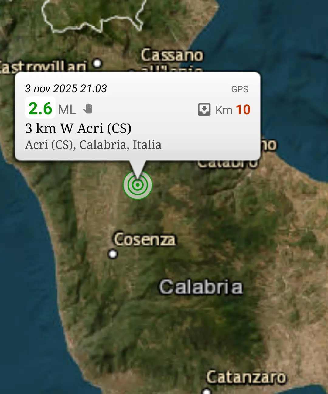 Terremoto in Calabria, scossa di magnitudo 2.6 con epicentro ad Acri