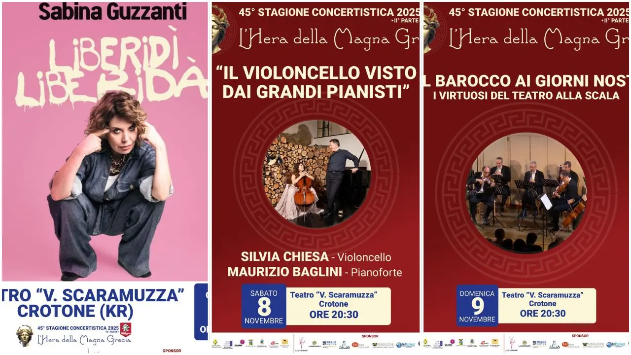 Una settimana tra comicità e grande musica: tre eventi al Teatro Scaramuzza per “L’Hera della Magna Grecia”\n