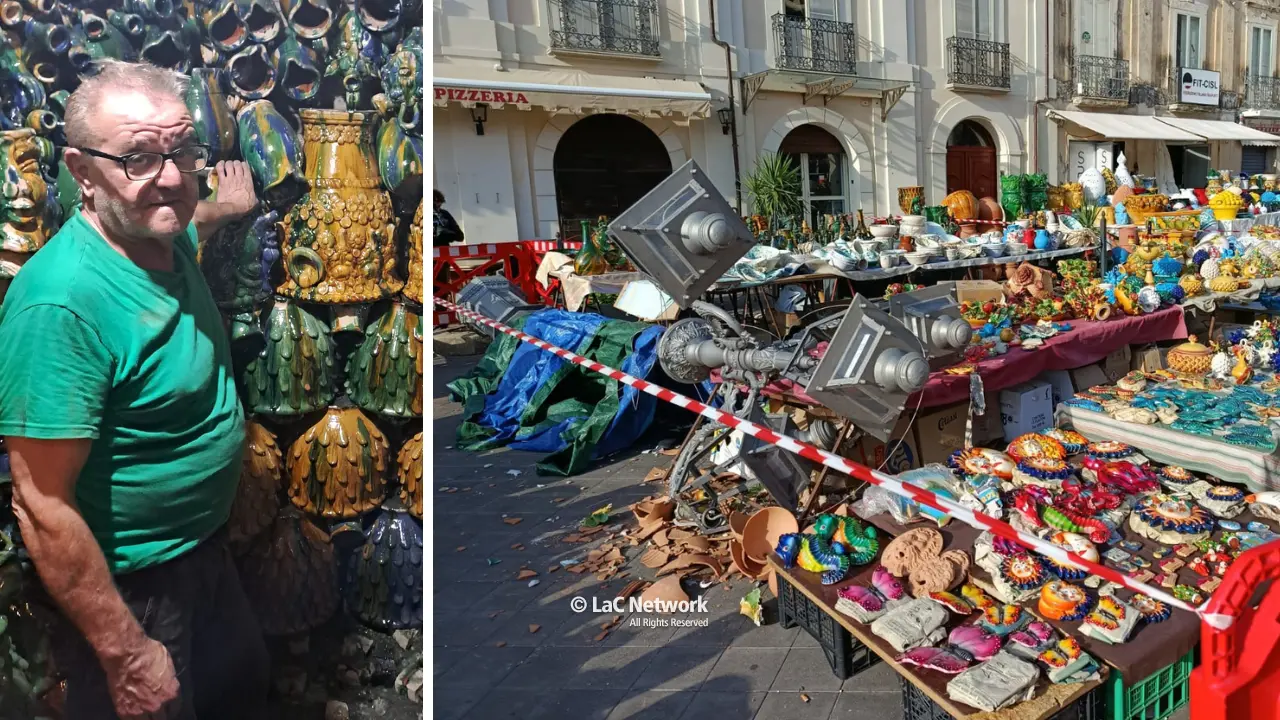 Antonio Ditto, a destra il lampione che si \\u00E8 abbattuto sul suo banco