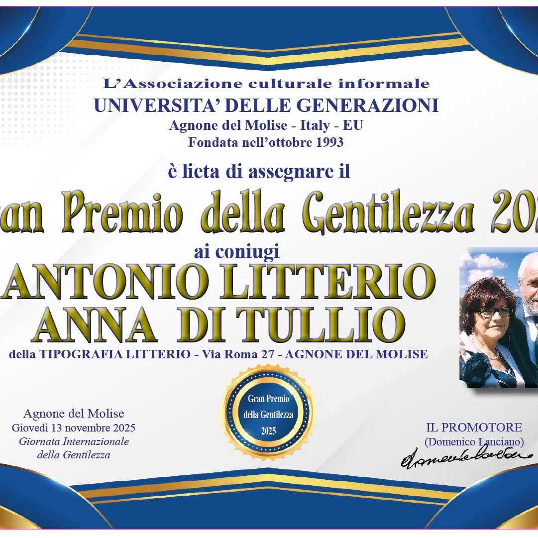 Antonio Tassone di Siderno tra i dieci premiati al Gran Premio della Gentilezza 2025