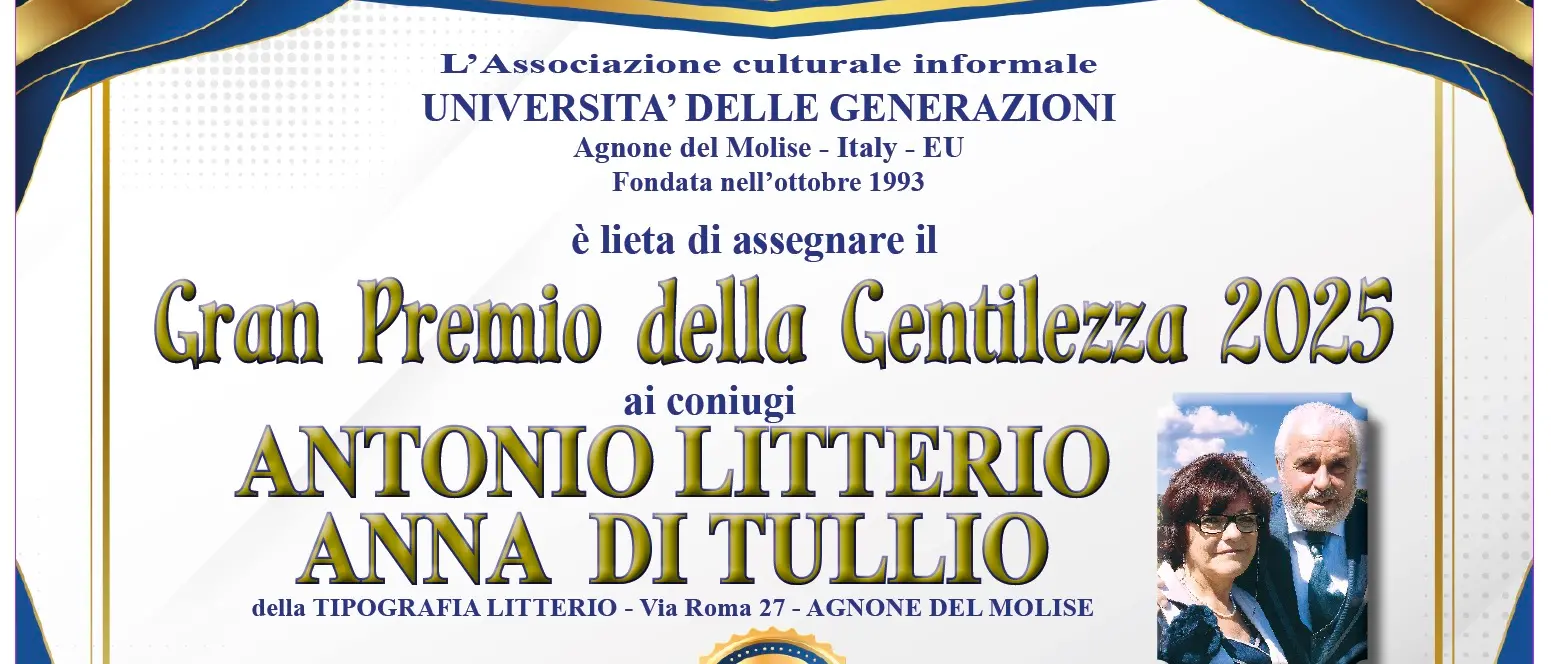 Antonio Tassone di Siderno tra i dieci premiati al Gran Premio della Gentilezza 2025