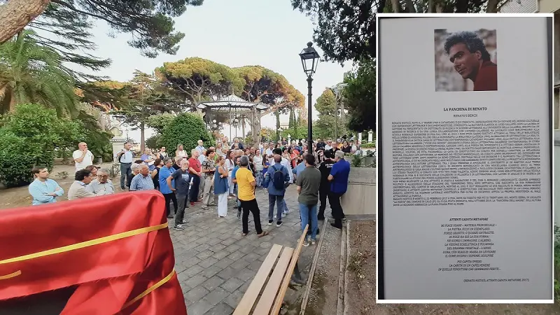 Una panchina immaginando Renato Nisticò seduto a leggere