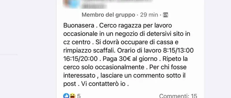\"Offresi lavoro in Centro: ma è sfruttamento vero e proprio\"