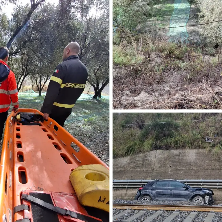 Incidente nelle campagne tra San Gregorio e Francica, cade con l’auto in un burrone e rischia di finire sui binari