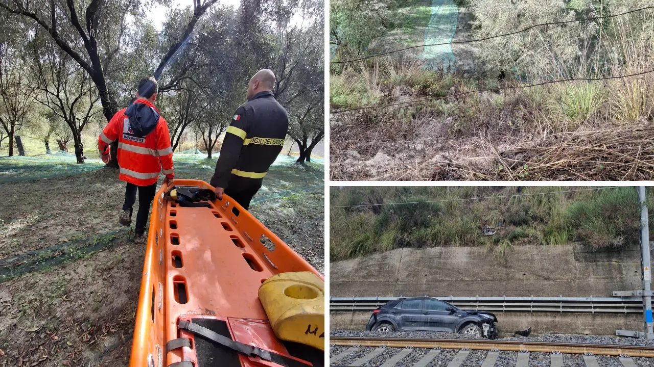 Incidente nelle campagne tra San Gregorio e Francica, cade con l’auto in un burrone e rischia di finire sui binari