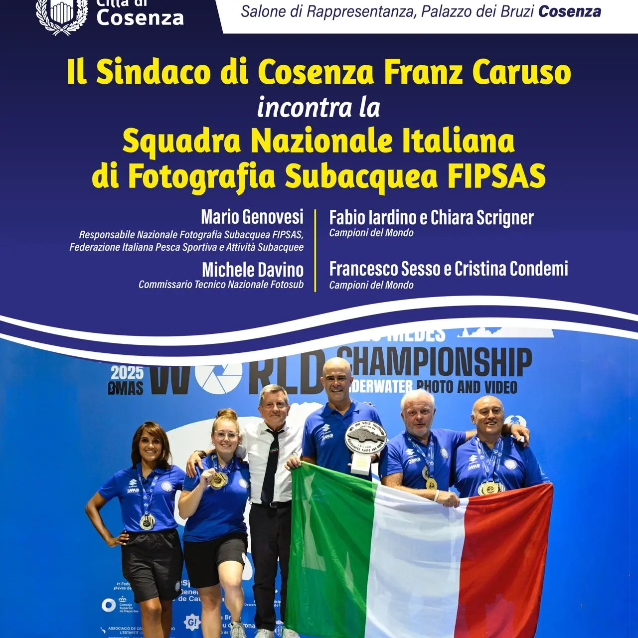 La Nazionale di fotografia subacquea ricevuta dal sindaco Franz Caruso\n