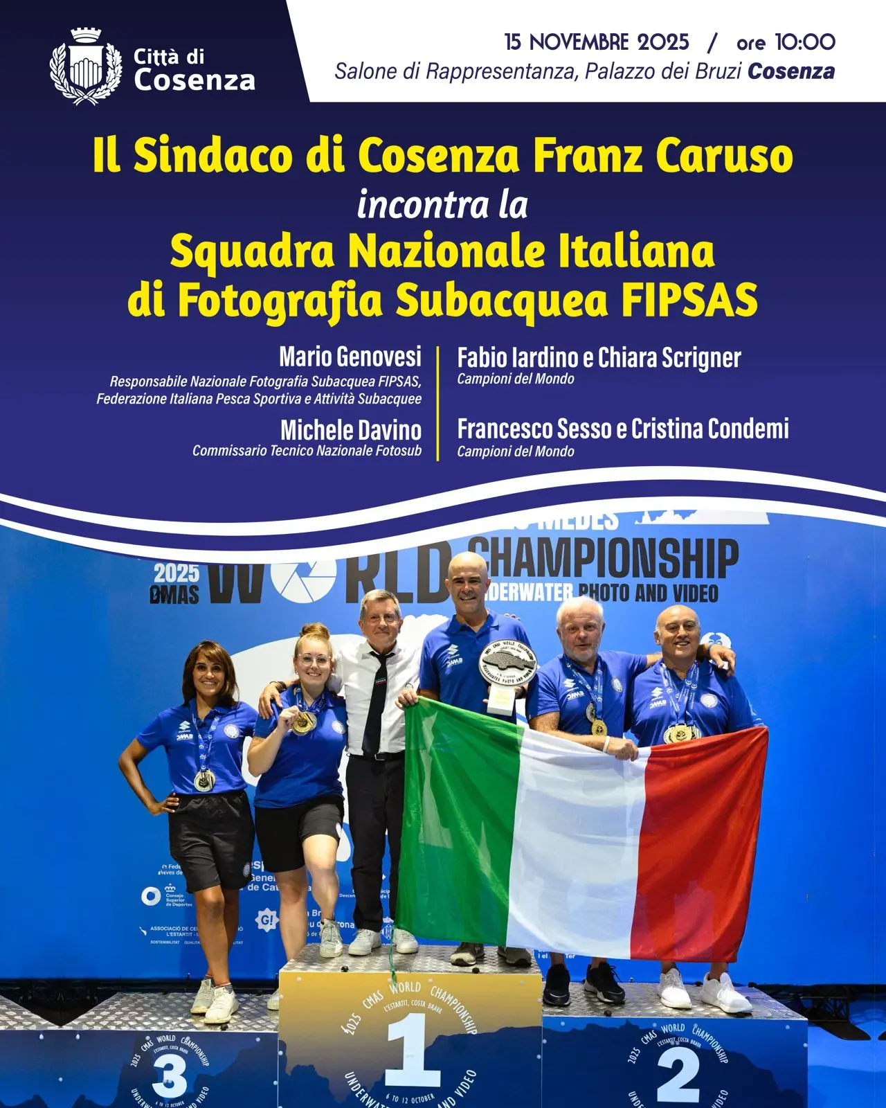 La Nazionale di fotografia subacquea ricevuta dal sindaco Franz Caruso\n