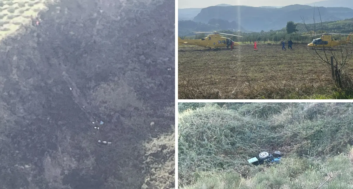 Pallagorio, trattore e quattro uomini in un burrone di cento metri: tre eliambulanze sul posto