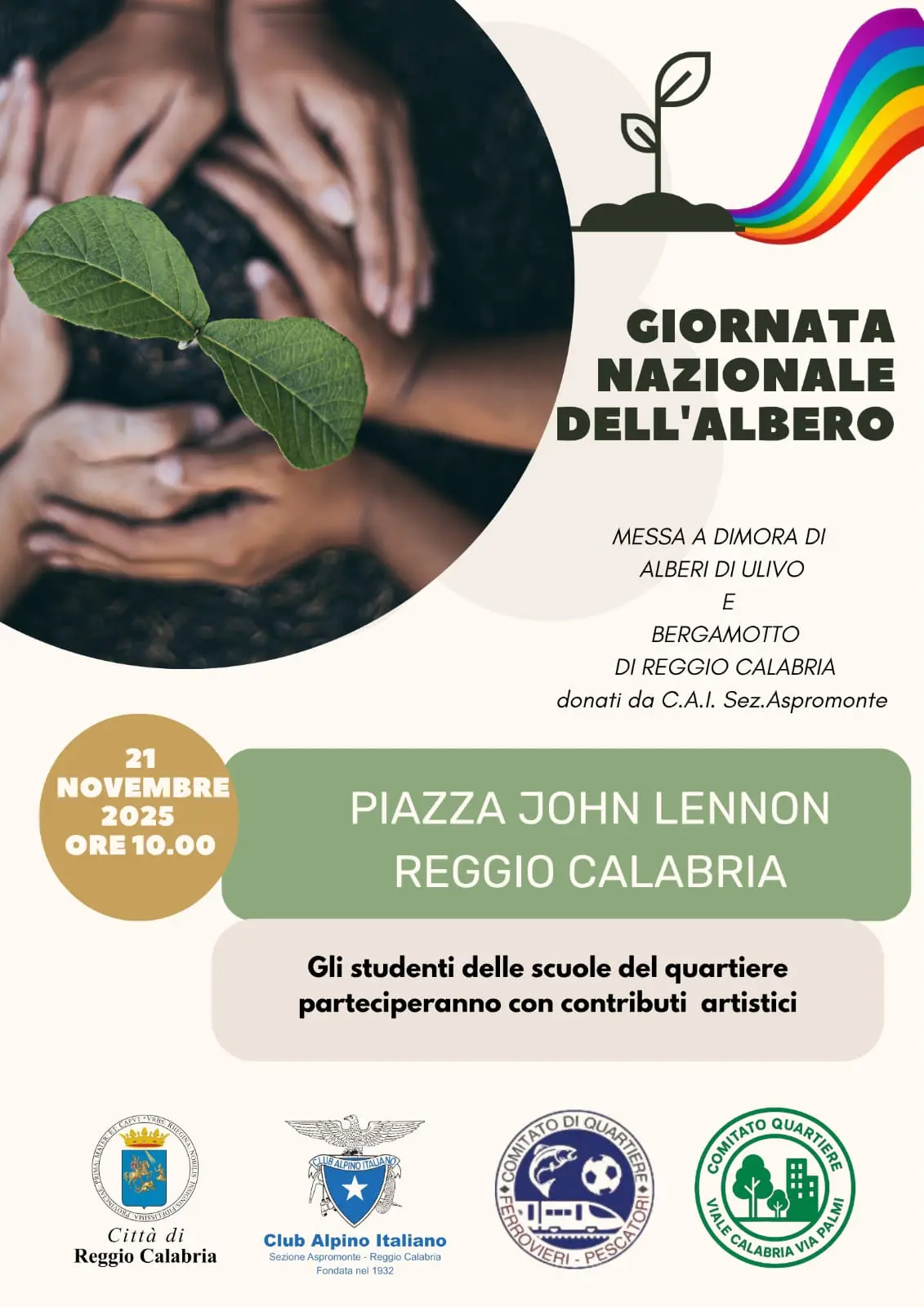 CAI Aspromonte, due ulivi e due bergamotti per la Giornata degli Alberi: a Piazza John Lennon l’impegno condiviso per il verde urbano\n