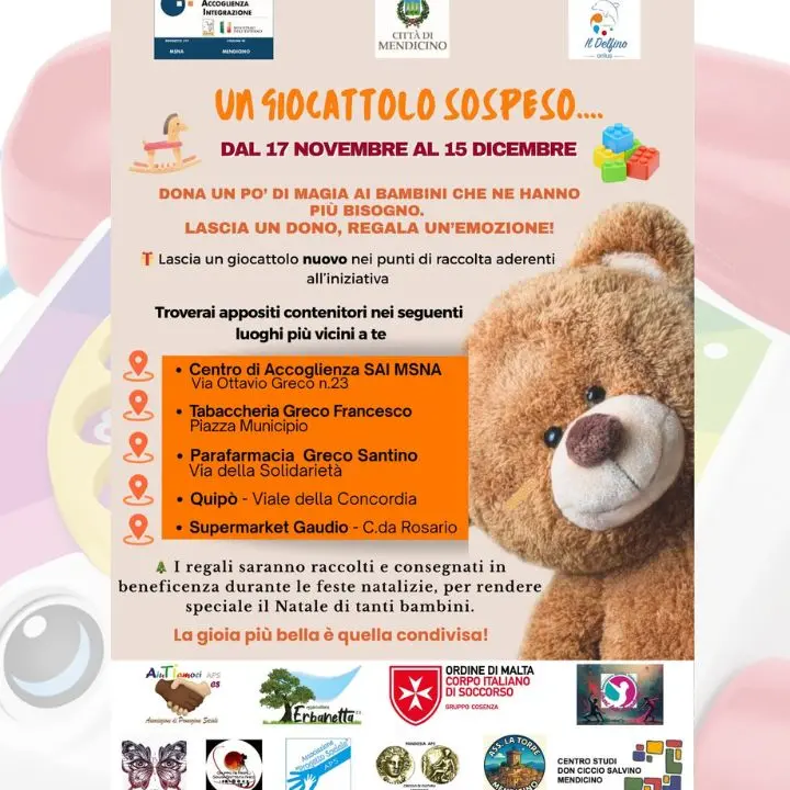 Mendicino lancia l’iniziativa “Un giocattolo sospeso”\n