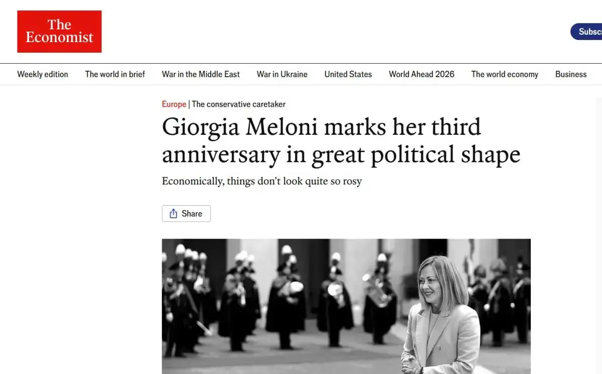 Giorgia Meloni, l’elogio inatteso dell’Economist: «Una politica eccezionale perché non cambia quasi nulla»\n