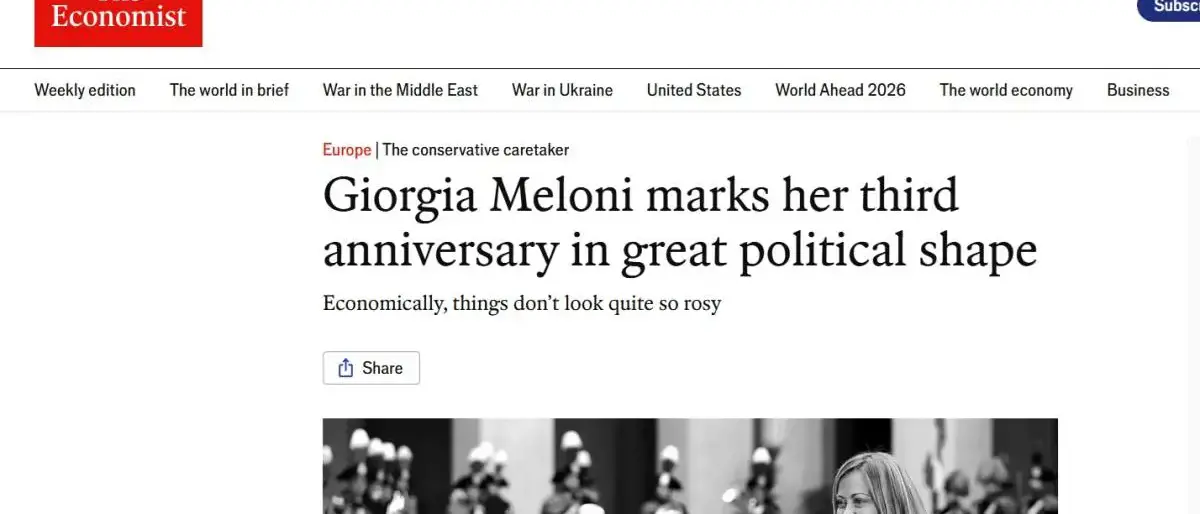 Giorgia Meloni, l’elogio inatteso dell’Economist: «Una politica eccezionale perché non cambia quasi nulla»\n