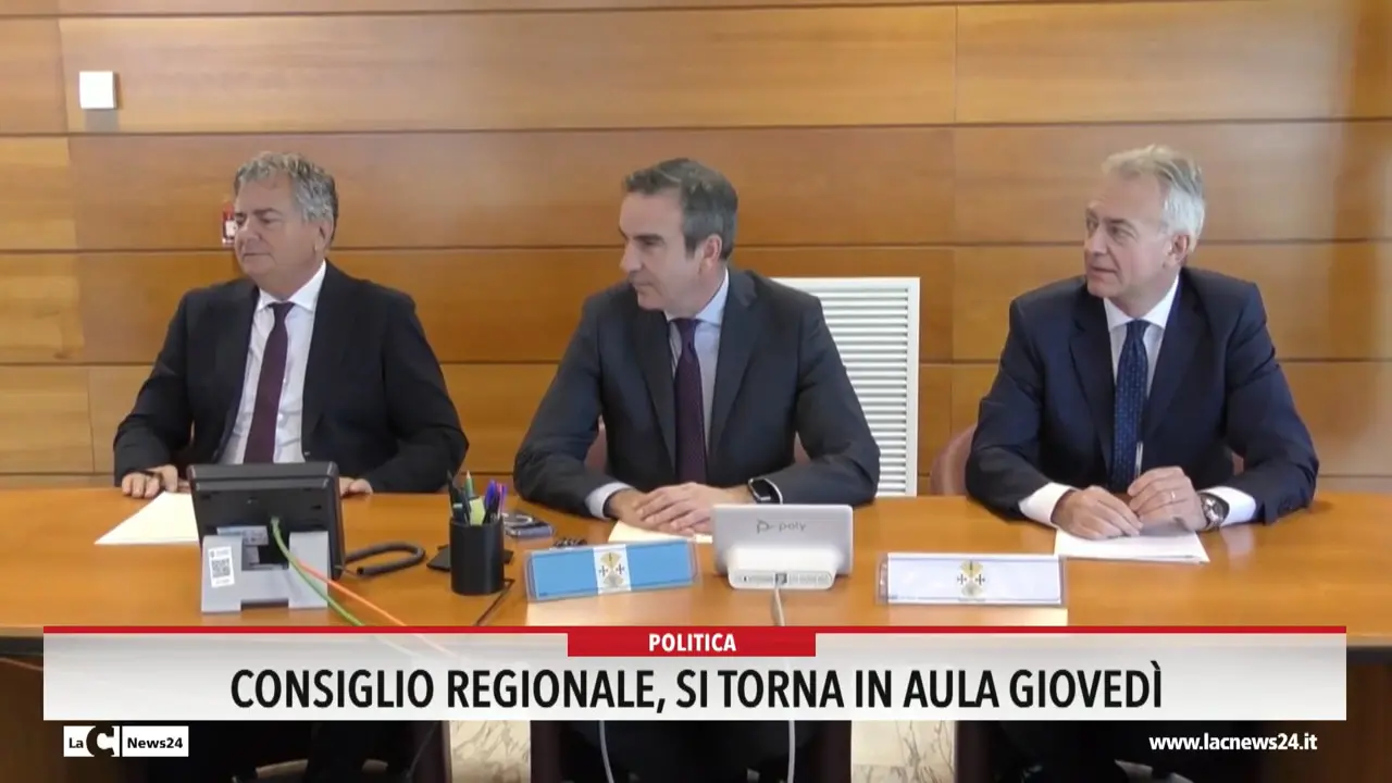 Consiglio regionale, si torna in aula giovedì
