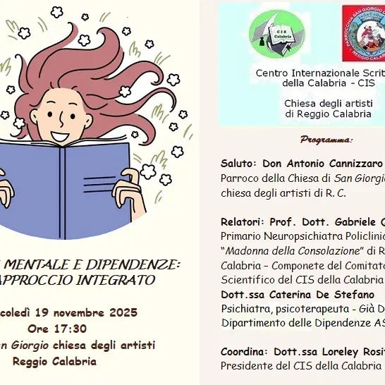 Reggio, il Cis della Calabria promuove la conferenza\u00A0“Salute mentale e dipendenze: un approccio integrato”\n