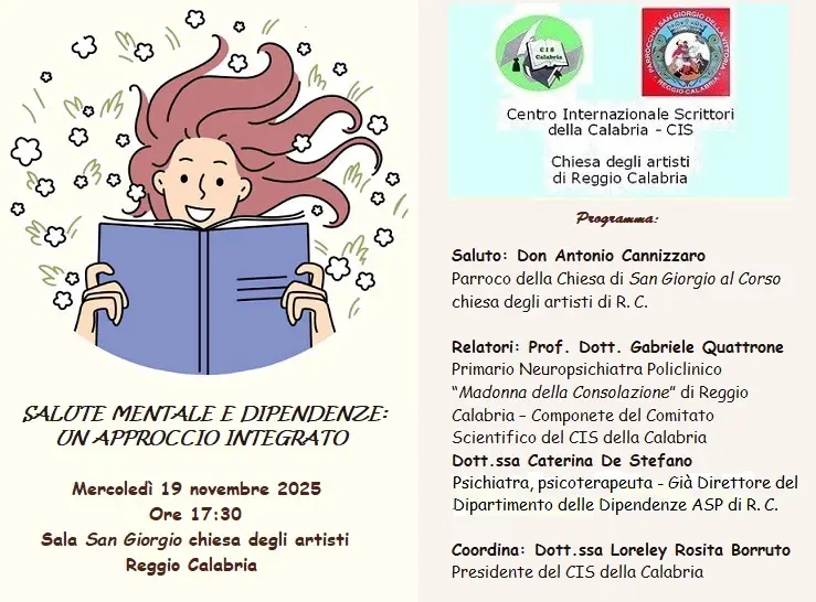 Reggio, il Cis della Calabria promuove la conferenza\u00A0“Salute mentale e dipendenze: un approccio integrato”\n