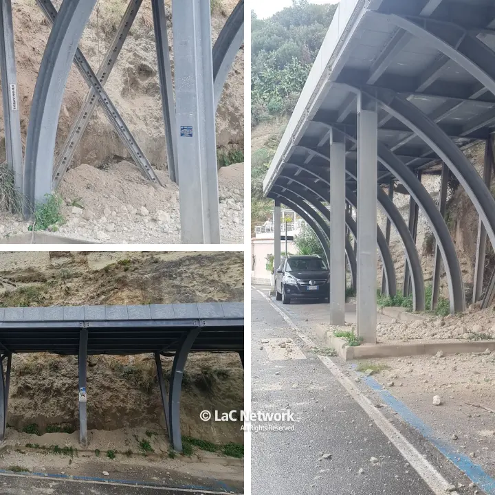 Frana la rupe di Tropea, smottamento di lieve entità sul lungomare: «Intervenire subito su rete di protezione e pensilina»