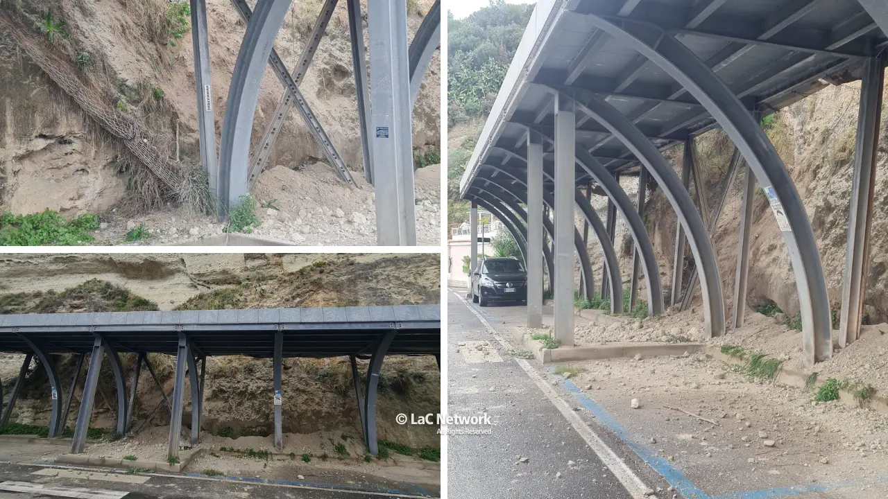 Frana la rupe di Tropea, smottamento di lieve entità sul lungomare: «Intervenire subito su rete di protezione e pensilina»