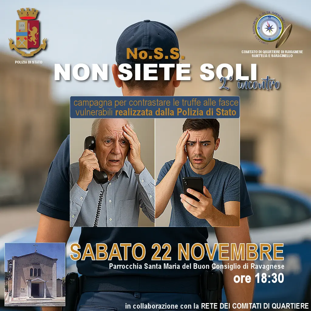 Reggio,\u00A0incontro pubblico\u00A0nell’ambito della campagna di prevenzione e contrasto alle truffe “N.O.S.S. – Non Siete Soli”\n
