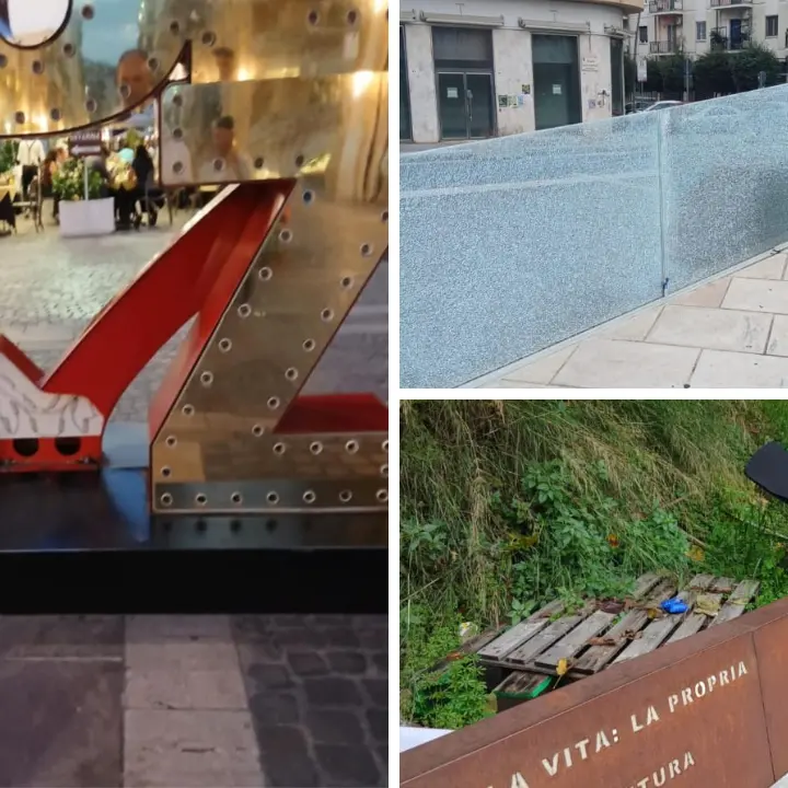 Degrado nel cuore di Cosenza: tra vetrine rotte, rifiuti e simboli danneggiati