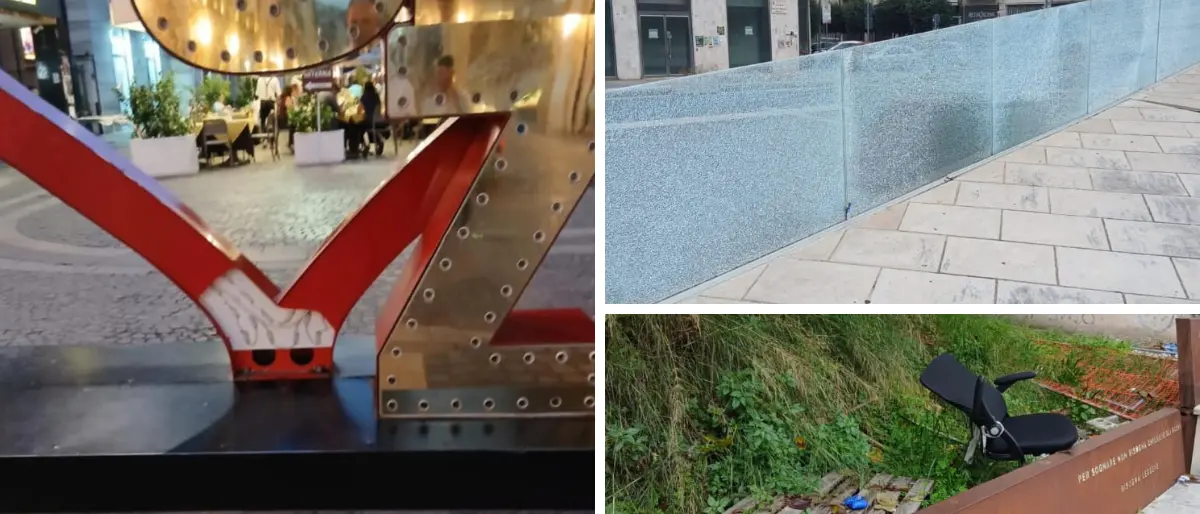 Degrado nel cuore di Cosenza: tra vetrine rotte, rifiuti e simboli danneggiati