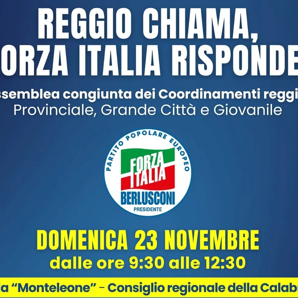 Reggio, Forza Italia riunisce tutti i coordinamenti reggini: domenica l’assemblea congiunta\u00A0\n