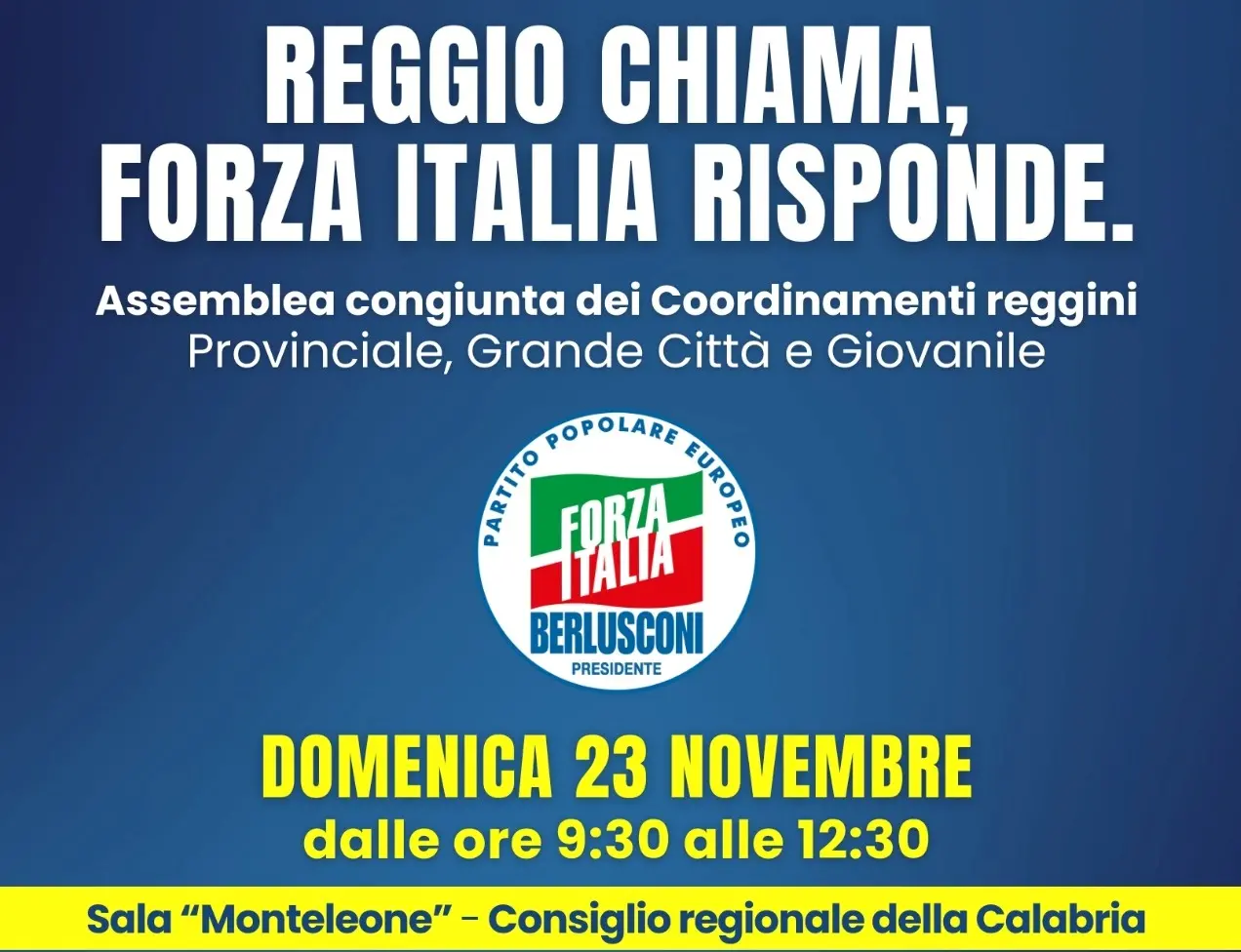 Reggio, Forza Italia riunisce tutti i coordinamenti reggini: domenica l’assemblea congiunta\u00A0\n