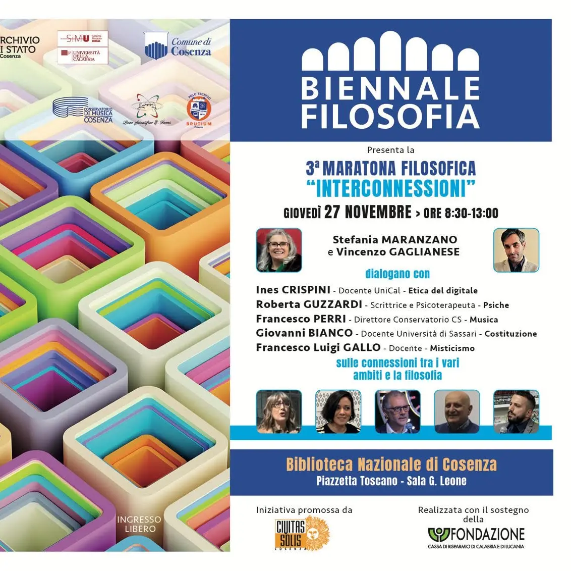 A Cosenza la terza Maratona filosofica della Biennale: così il pensiero esce dalle aule e diventa bene comune\n