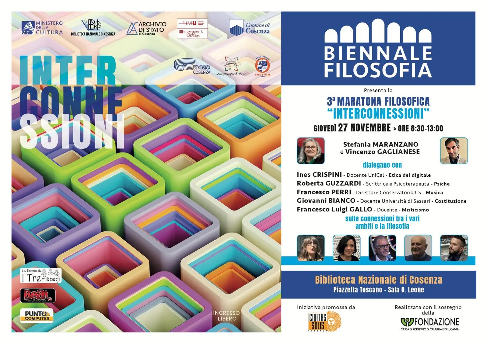 A Cosenza la terza Maratona filosofica della Biennale: così il pensiero esce dalle aule e diventa bene comune\n