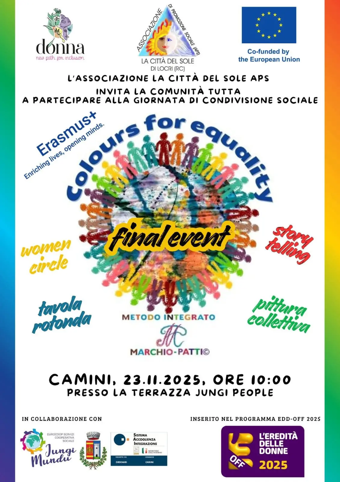 Negli spazi Jungi People di Camini l’evento “Colours for equality: l’accoglienza è D.o.n.n.a.”\n