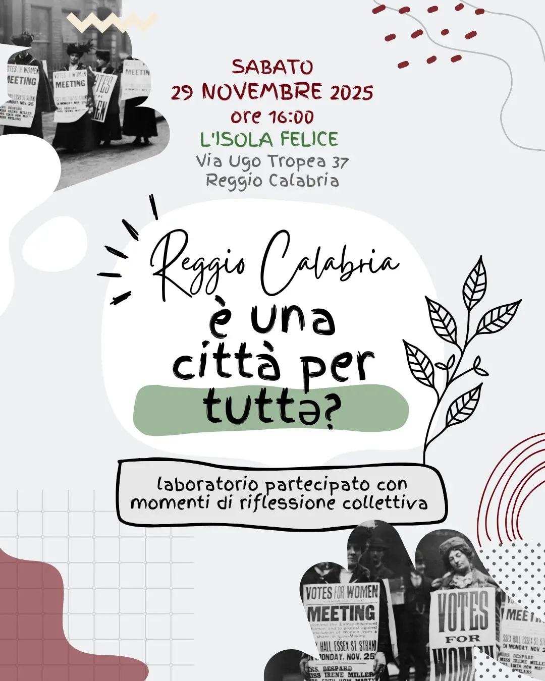 “Reggio Calabria è una città per tutte?”, il 29 novembre un laboratorio partecipato\u00A0\u00A0presso lo spazio Isola Felice\n
